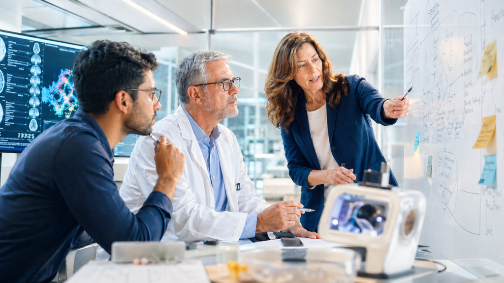 Business consultant working with bioconvergence founders to clarify customer focus and business model strategy.